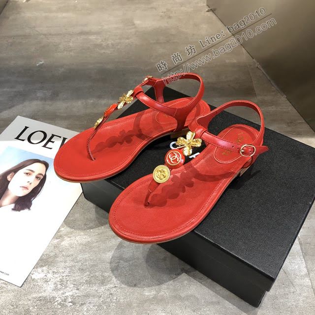 Chanel女鞋 香奈兒2020春夏新款 時尚百搭 雙c夾趾涼鞋  naq1282